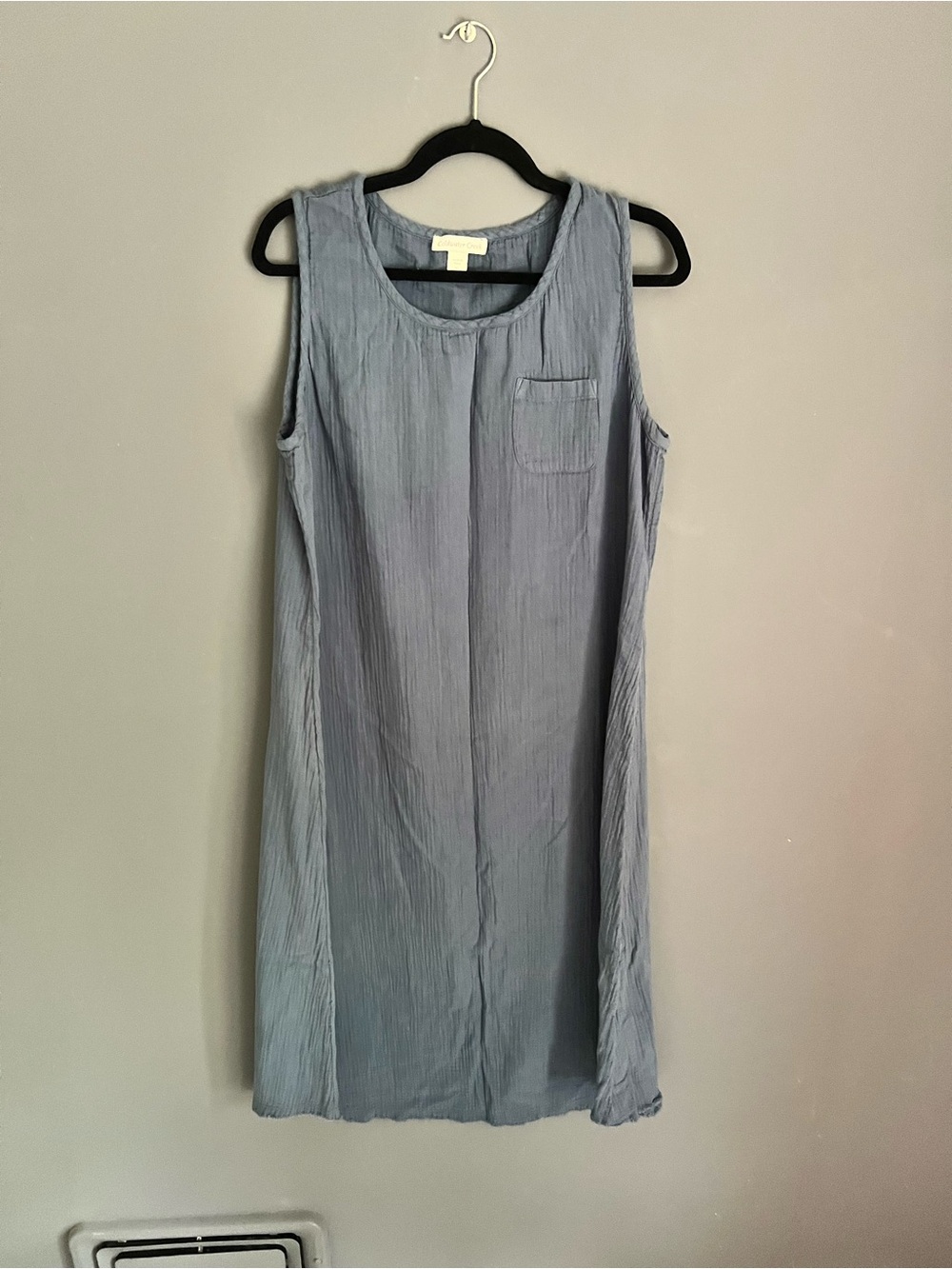 NEW Coldwater Creek Size XL Blue Gauze Dress Crinkle Cotton Sleeveless Maxi